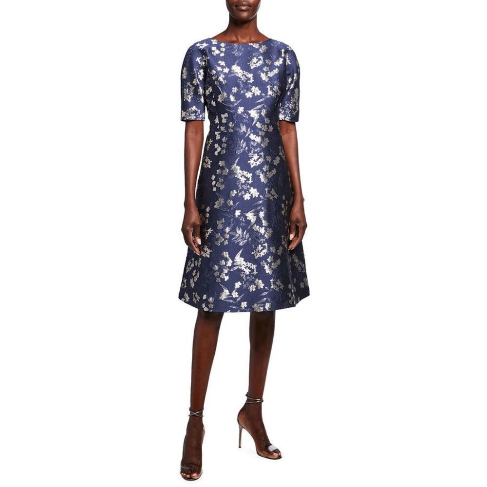 RICKIE FREEMAN FOR TERI JON
Floral Jacquard Short-Sleeve A-Line Dress